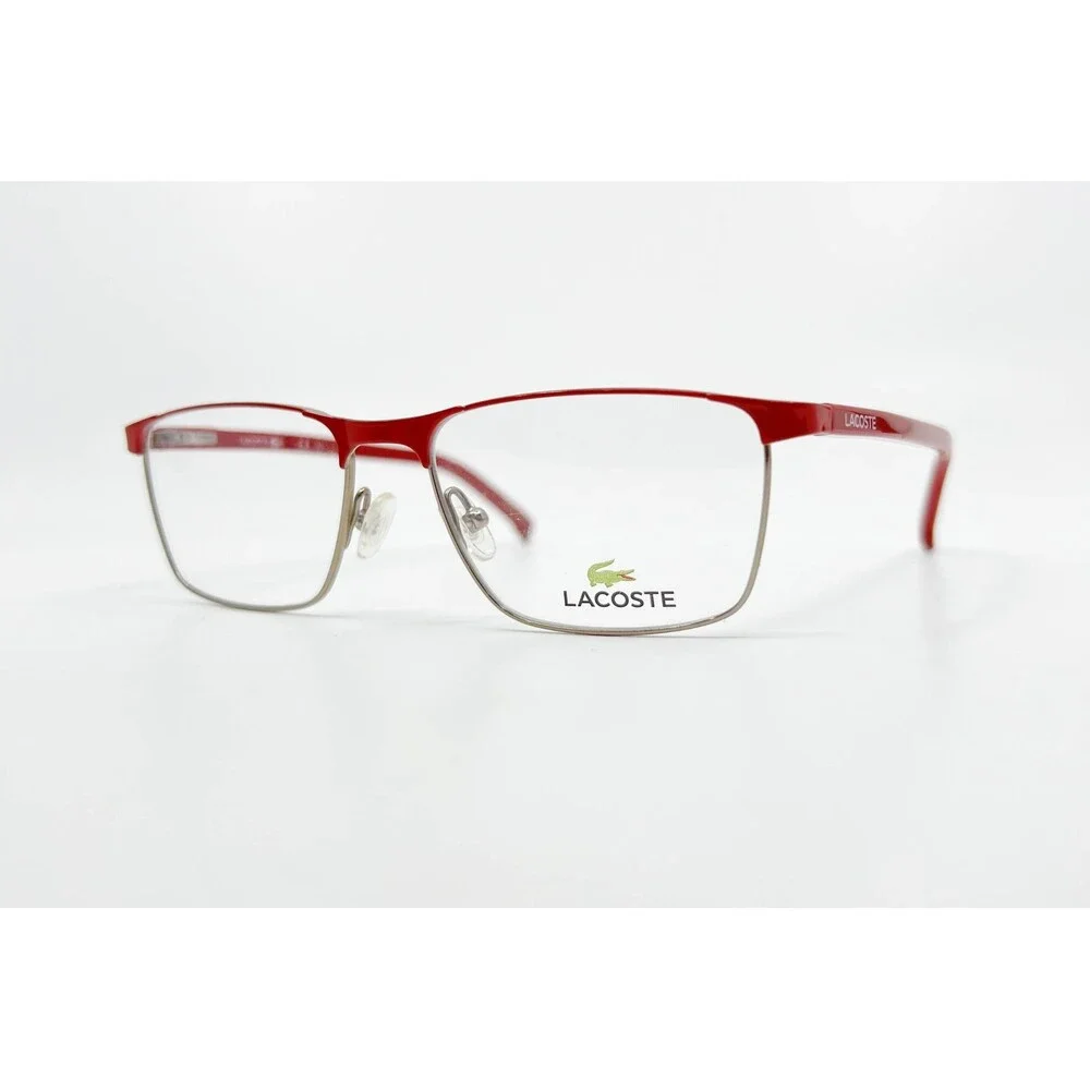 Lacoste Kids Eyeglasses L3106 615 Red Rectangle Full Rim Metal Frame 49-15